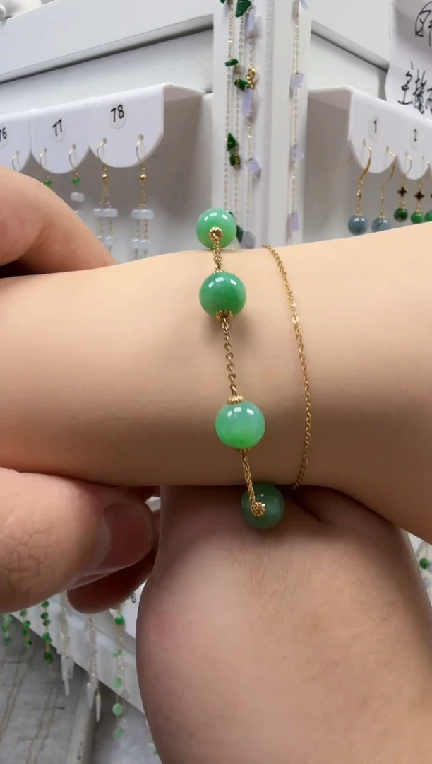 18K金镶嵌手链翡翠缅甸天然A货翡翠