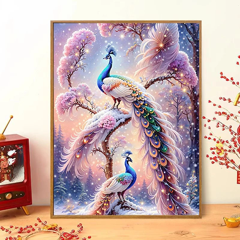 七彩孔雀5d钻石画2025年新款高级感大气满钻客厅卧室点钻装饰挂画