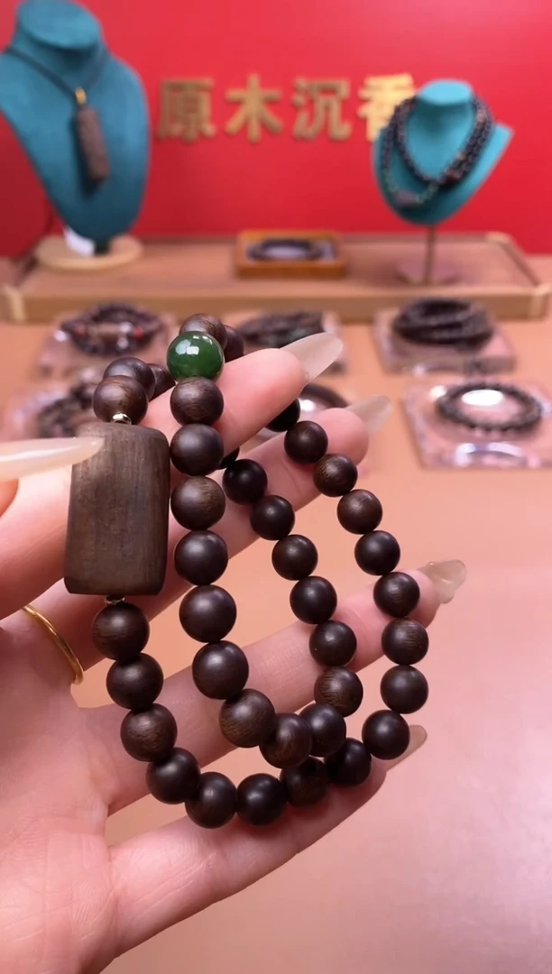 【闪购商品】沉香手串Y沉水芽庄白棋08两圈+雷击顶珠沉香木雕