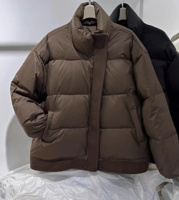 胖MM大码设计感拼接短款羽绒服冬新款加厚保暖立领白鸭绒外套