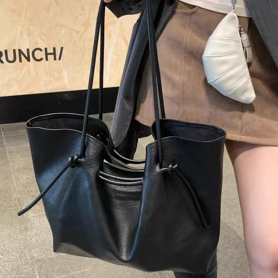 高级感复古绑带托特包女2025秋冬大容量PU皮质单肩包时尚手提包包