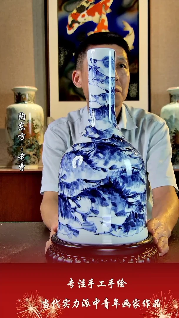 摆件景德镇陶东方艺术作品花瓶摆件瓷板画