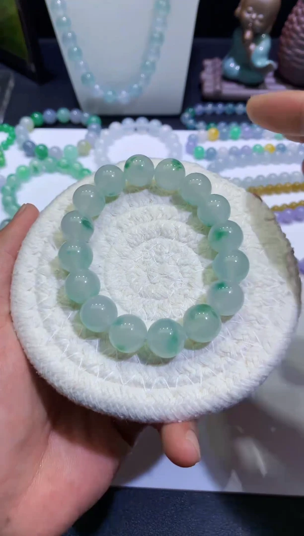 未镶嵌手链翡翠M****i天然缅甸翡翠A货冰飘花手串卡13mm