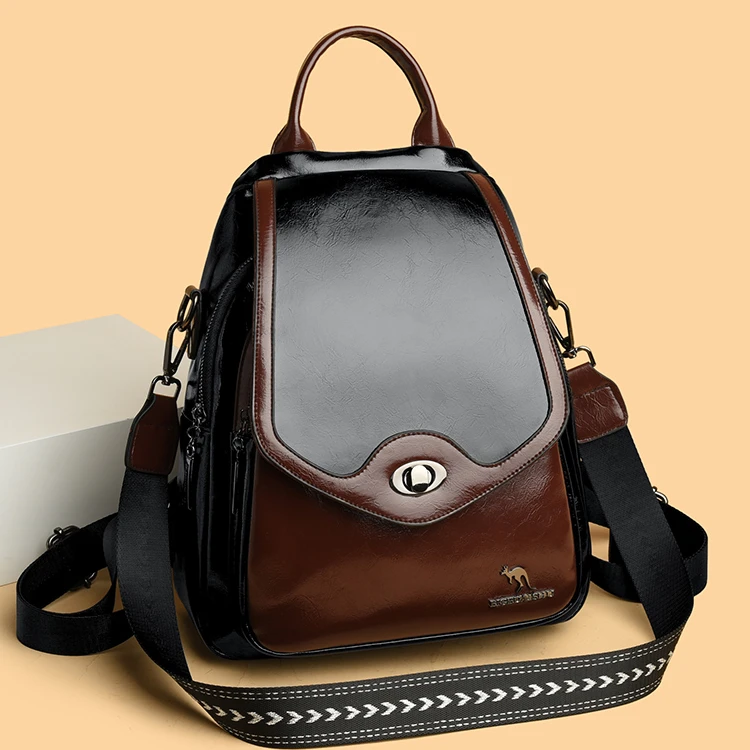 正品芘格袋鼠双肩包女经典油皮多用出行旅游单肩包休闲女士小背包