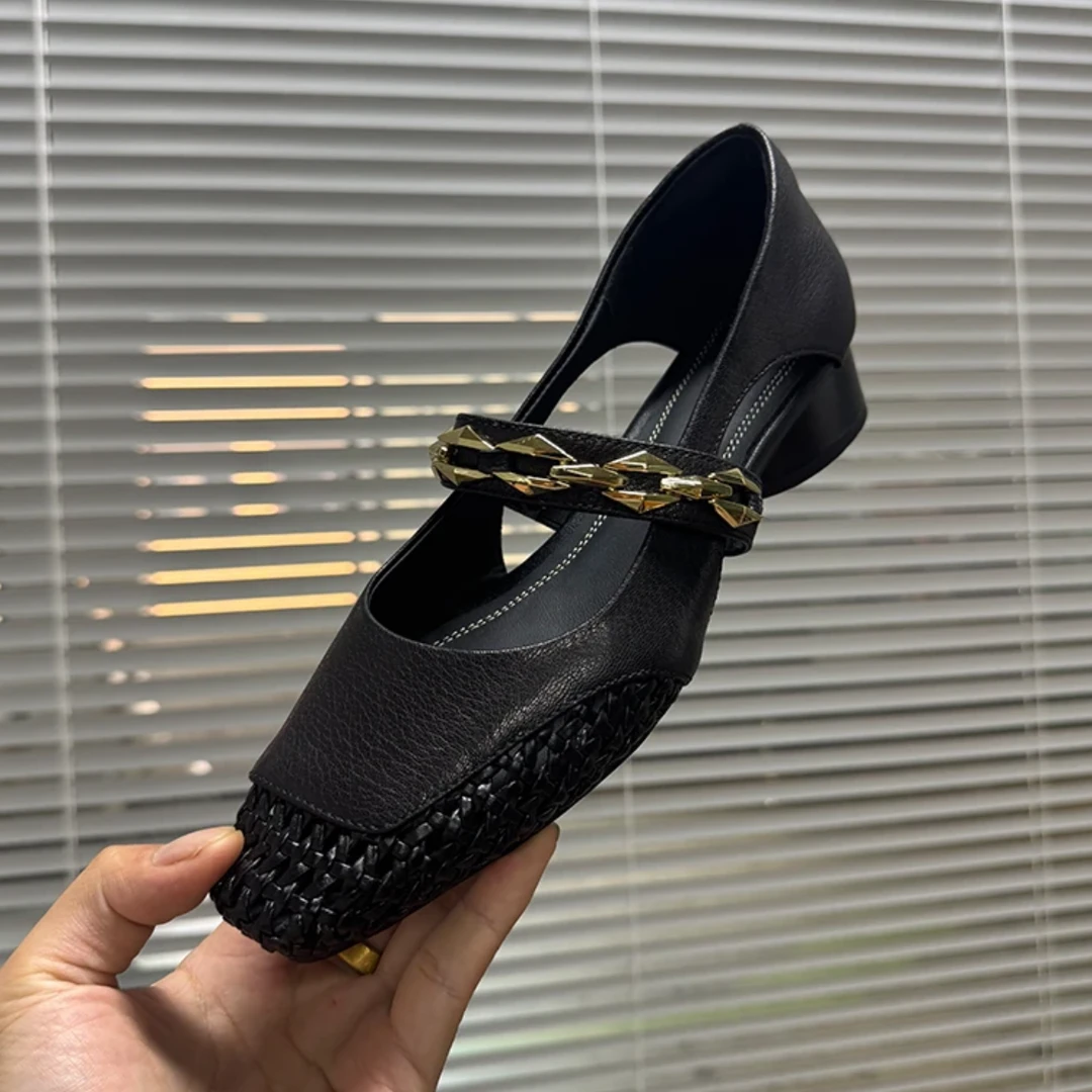 跟高3cm/34-40/气质百搭舒适时尚编织粗跟日常通勤简约洋气凉鞋