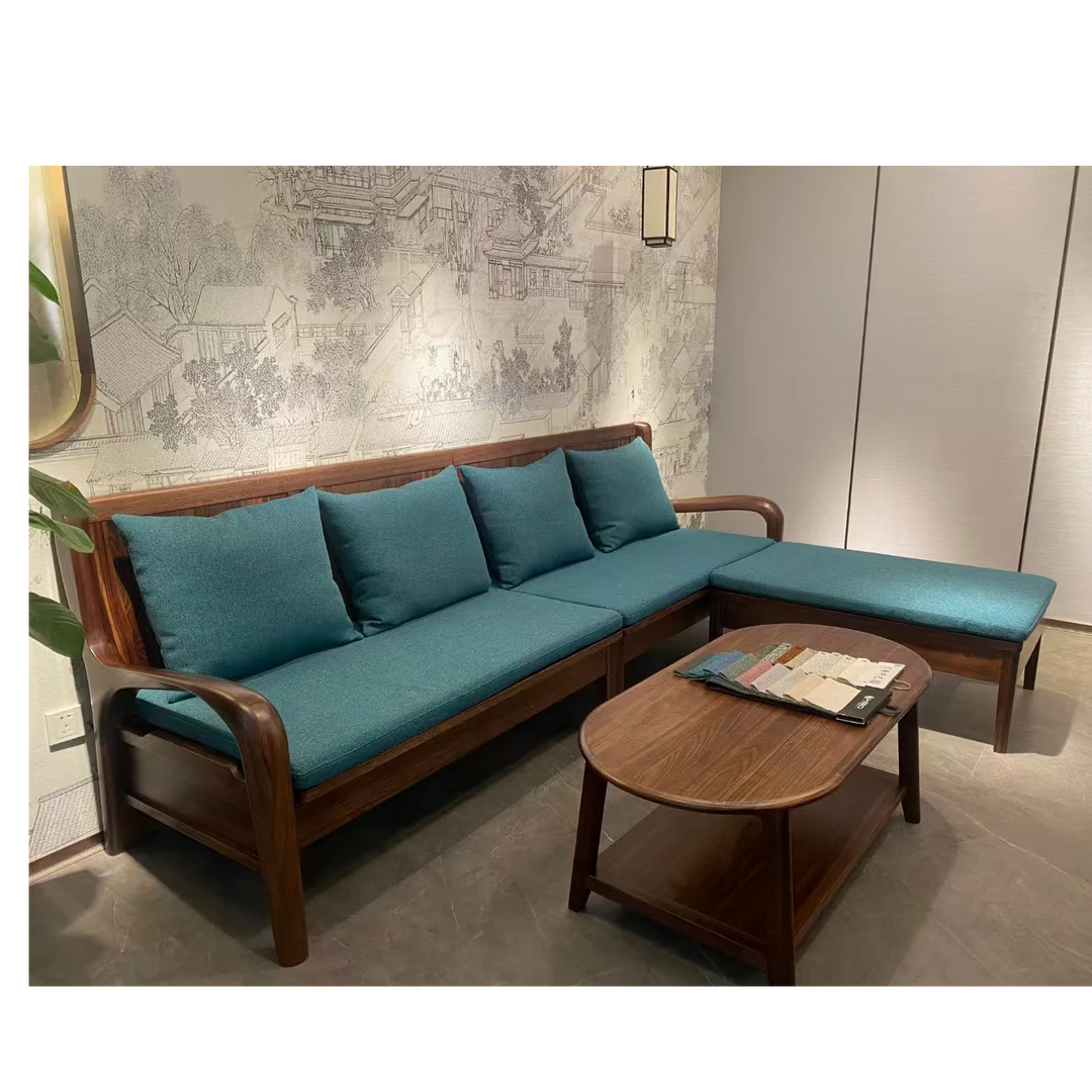 现代中式原木新中式实木沙发北欧单人皮沙发简约两用四人人位