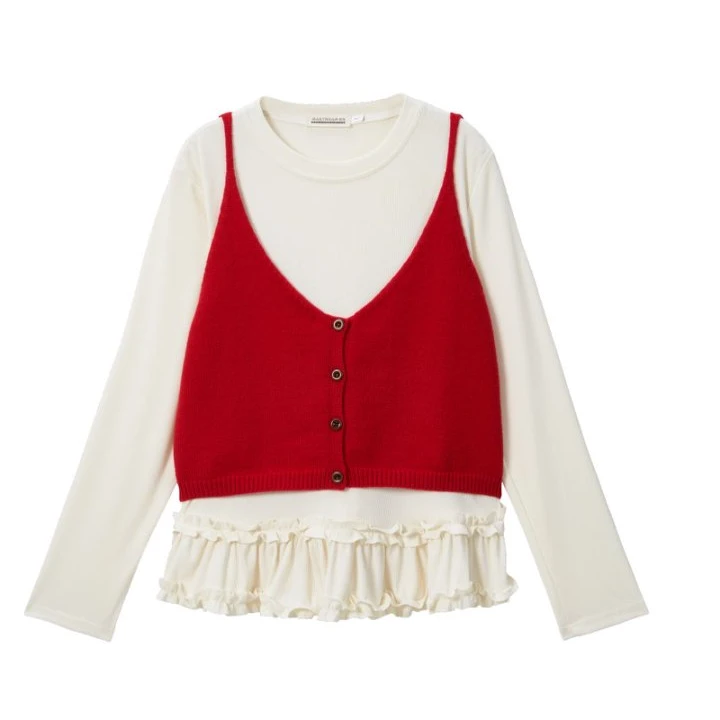 针织衫长袖时尚小众气质短款春季法式设计感拼接撞色秋季拼色