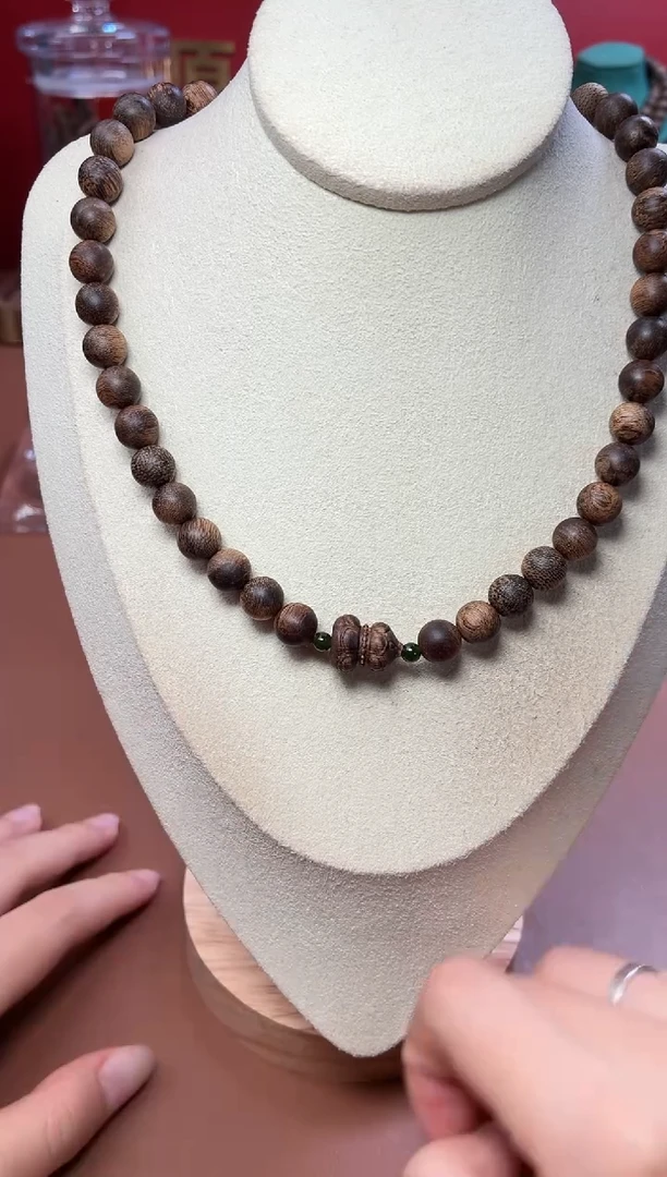 沉香手串沉水越南富森红土瘿子瘤疤08两圈设计款