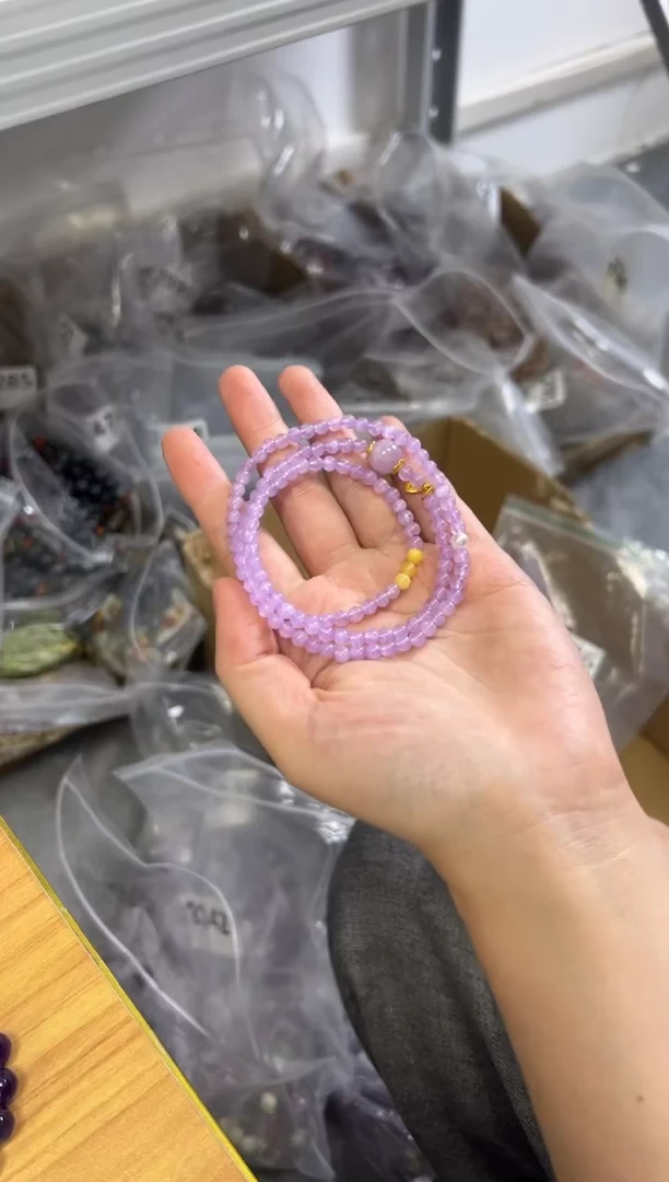 水晶手链未镶嵌猫眼薰衣草水晶蜜蜡多圈手链[1086]