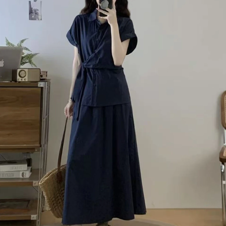 婷婷家女装2025夏超火搭配一整套盐系轻熟藏收腰短袖套装裙