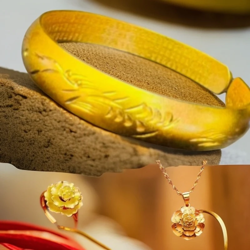 【M】经典大气龙凤呈祥牡丹花套装赠吊坠赠戒指【SPJT29】