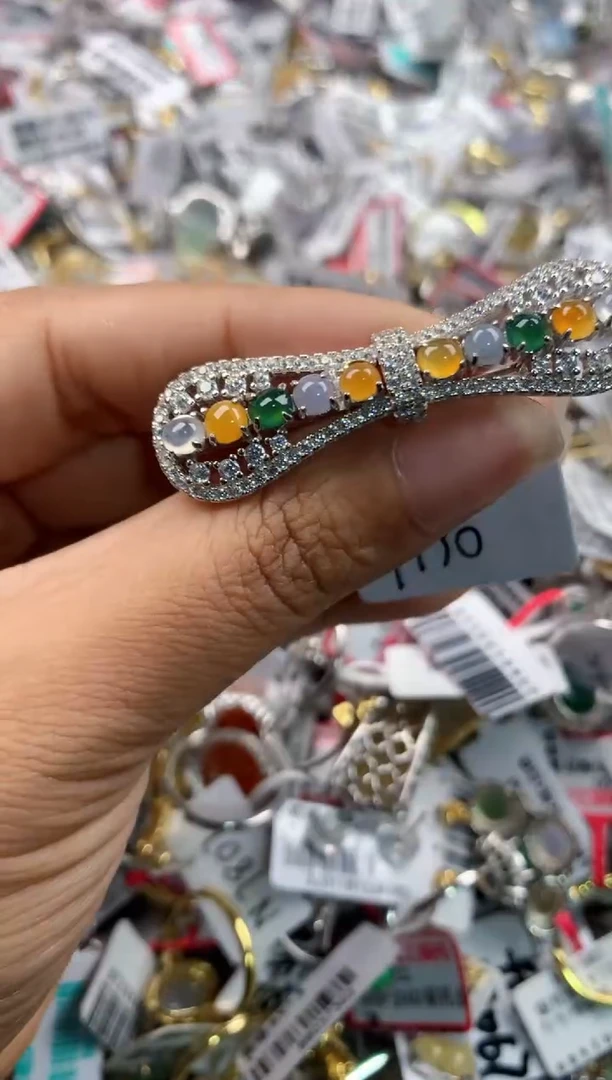 银S925镶嵌戒指翡翠8888      3