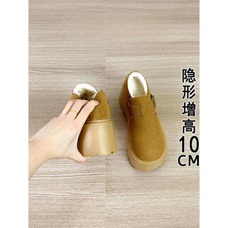 10cm内增高厚底勃肯鞋女2025秋冬加绒保暖棉鞋小个子大头博肯单鞋