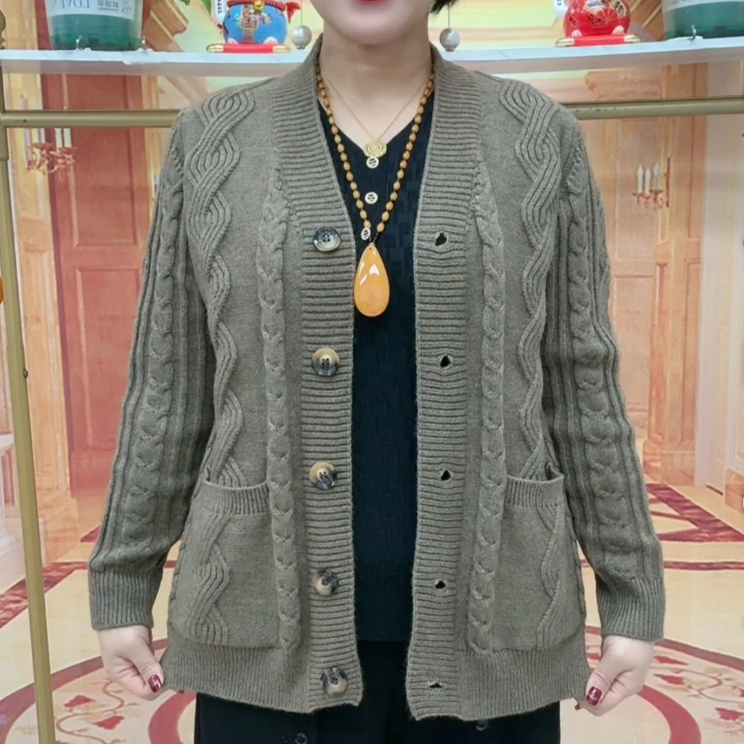 高端气质妈妈装时尚感减龄宽松大码遮肉开衫毛衣春秋外搭新款外套