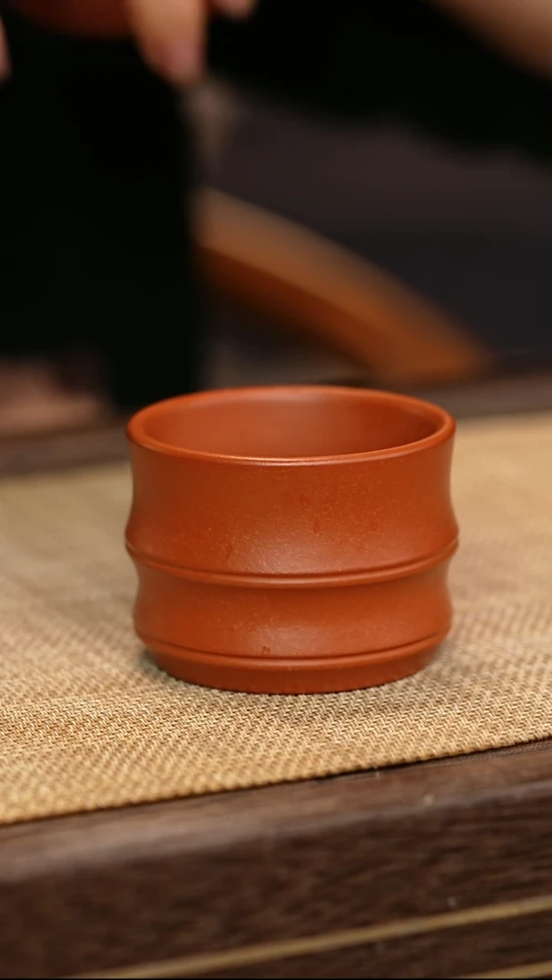 茶壶紫砂原矿小煤窑朱泥  竹节杯