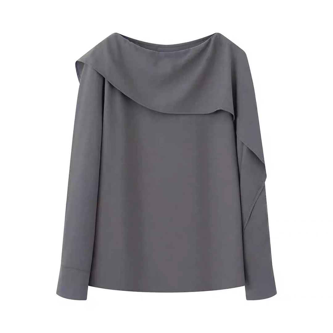 迪卡轩商场同款2025秋季新款荷叶领拼接长袖衬衫女T恤上衣E466690