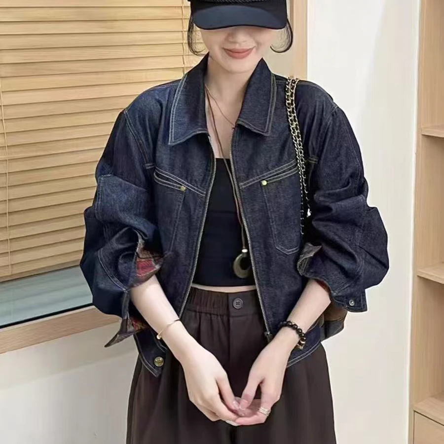【锦衣服饰】HXYJ 9915韩系时尚袖拼色翻领短外套