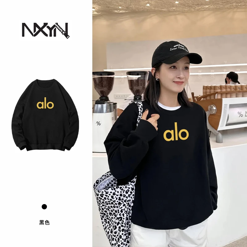 NXYN2025新款alo印花落肩慵懒风卫衣男女同款DJ-1644