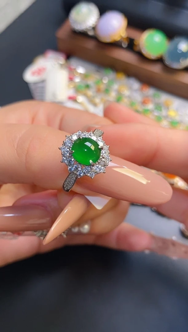 银S925镶嵌戒指翡翠天然