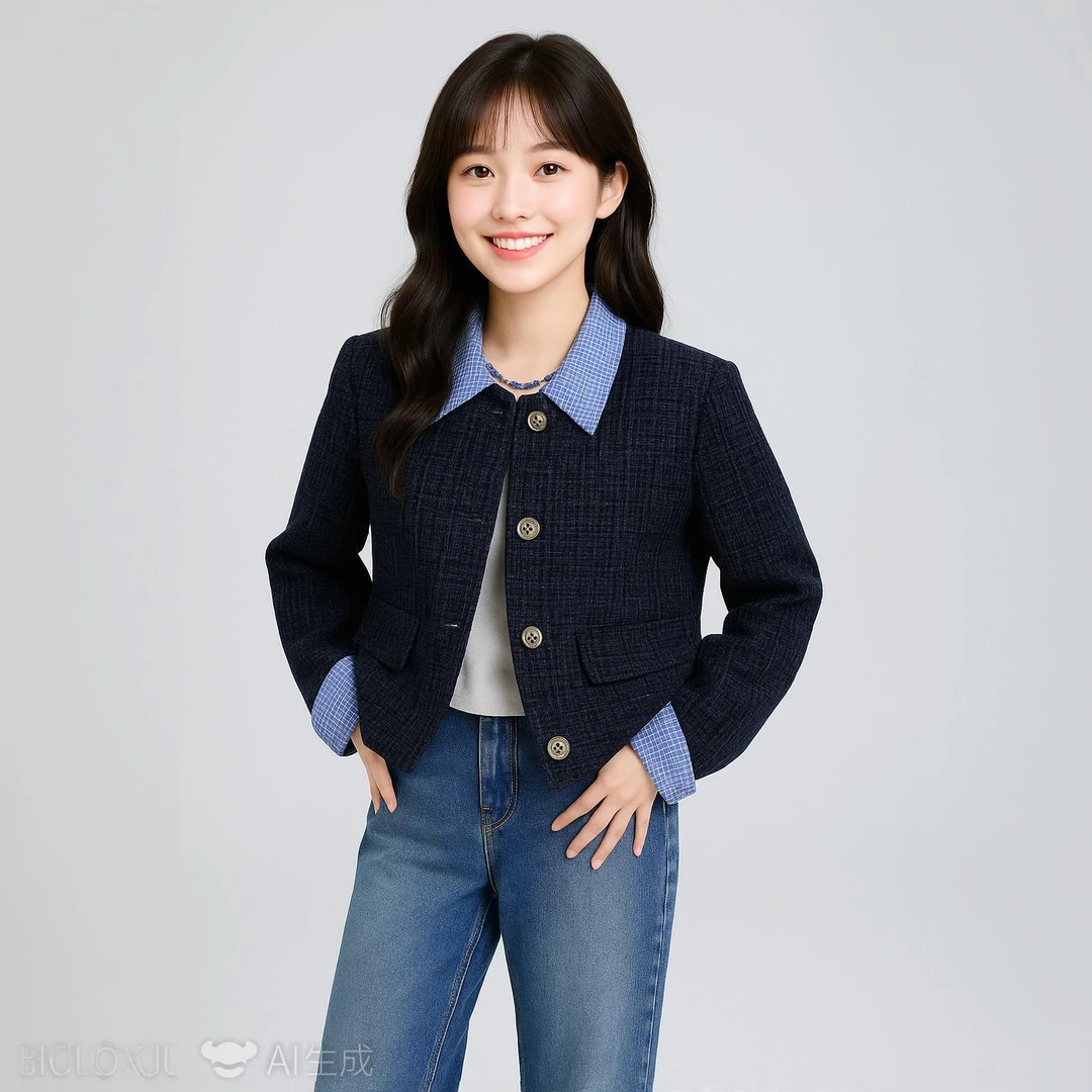 格子拼色小香风短款外套女2025春秋洋气新款时尚高级感气质粗花呢