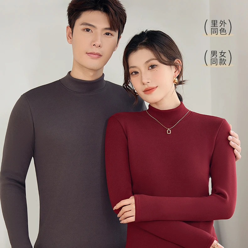 【现货现发】秋冬糯米绒加厚半高领保暖男女同款打底上衣