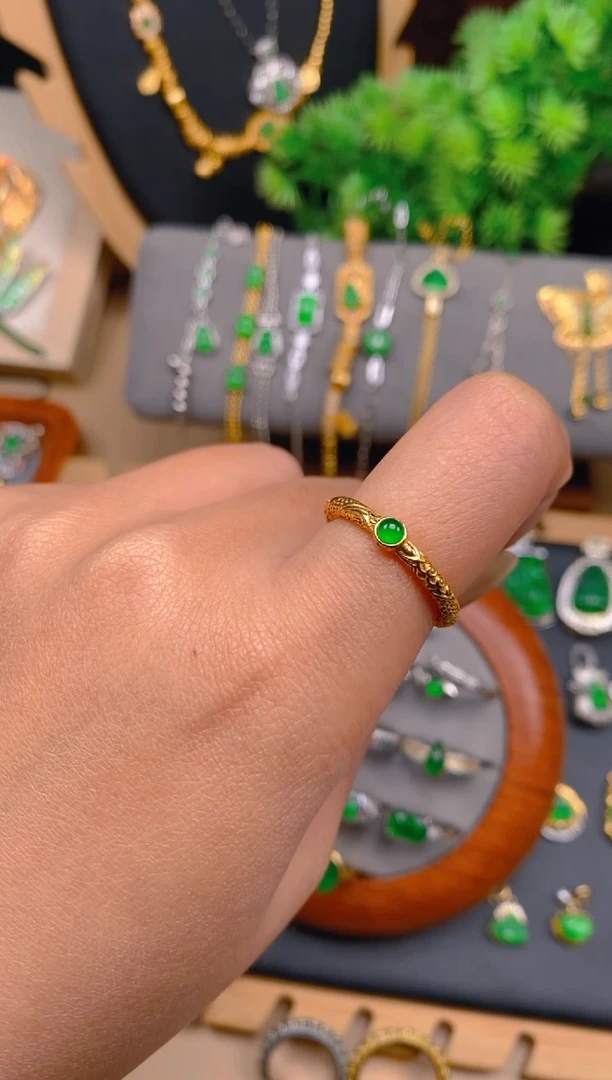 银S925镶嵌戒指翡翠花丝戒指