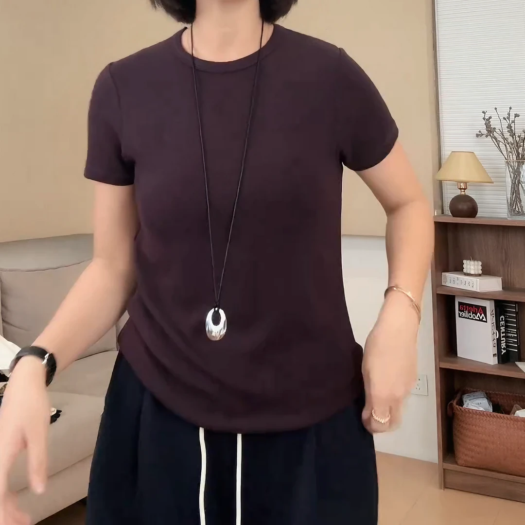 【北欧T】随心配！简约基础高弹力显瘦纯色圆领短袖T恤LK2505207