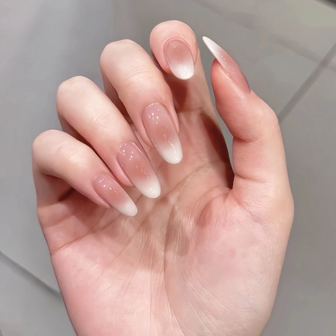 【奶白腮红】纯欲高级感温柔美甲穿戴甲中长款气质显白纯手工穿戴甲