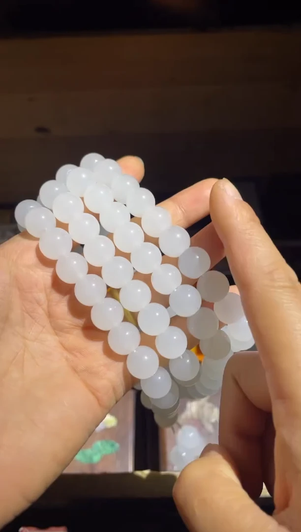 和田玉未镶嵌颈饰白玉108颗项链1件