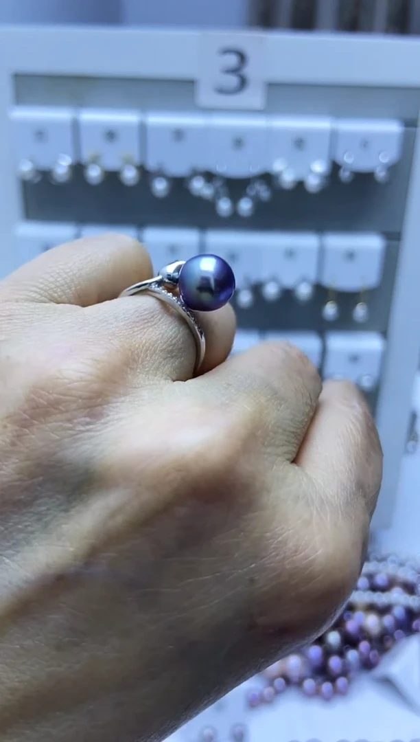 银S925镶嵌戒指淡水珍珠戒指