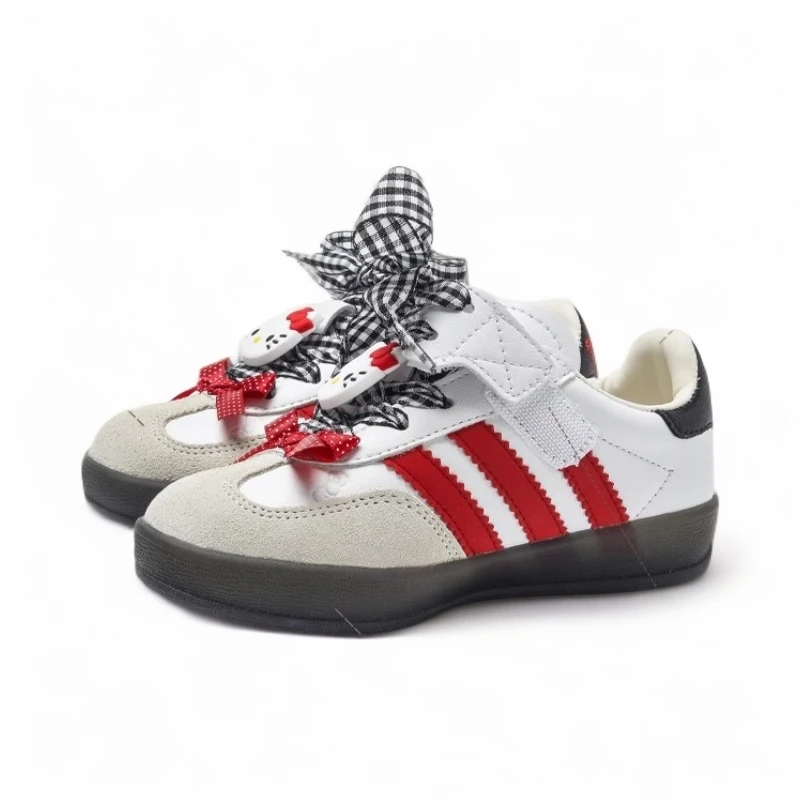 秋季推荐真皮女童百搭儿童亲子德训kitty猫板鞋男童鞋6-12岁潮款