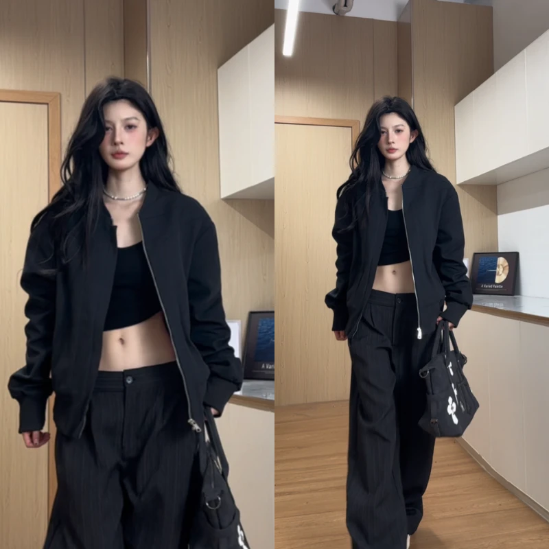 帆布解构做旧水洗棒球服外套男春秋美式复古潮牌廓形宽松短款夹克