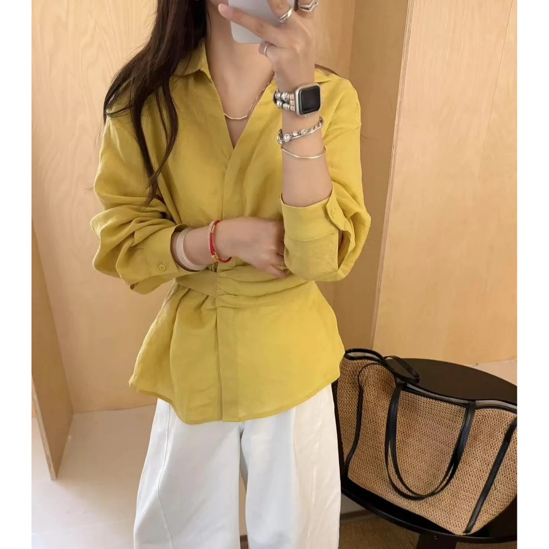 2025 春夏新款简约V领系腰带收腰衬衫主G