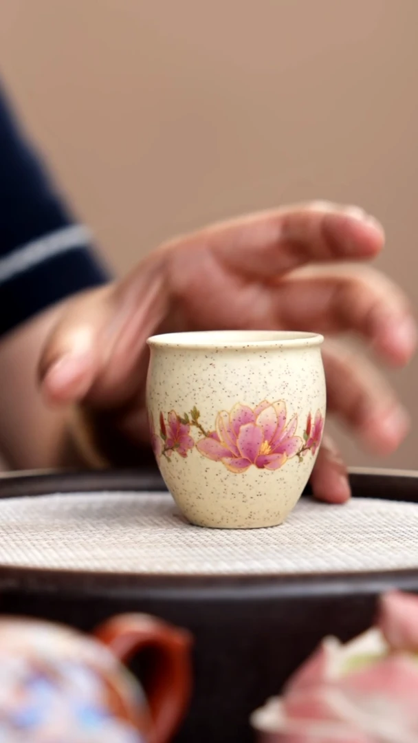茶壶紫砂白玉段粉玉兰杯