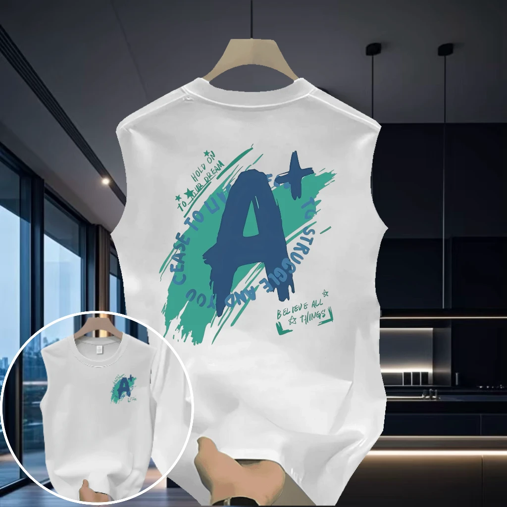 美式痞帅重磅纯棉短袖背心透气夏季凉感无袖潮牌男士圆领百搭T恤