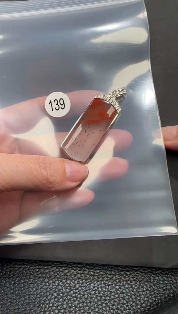 银S925镶嵌南红玛瑙珠宝半成品四*原矿无优化无胶裂无事牌吊坠