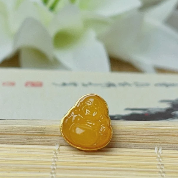 【萌宝饰品】B22蜜蜡老蜡弥勒佛通孔约13*6mm雕刻DIY配件多样性发一