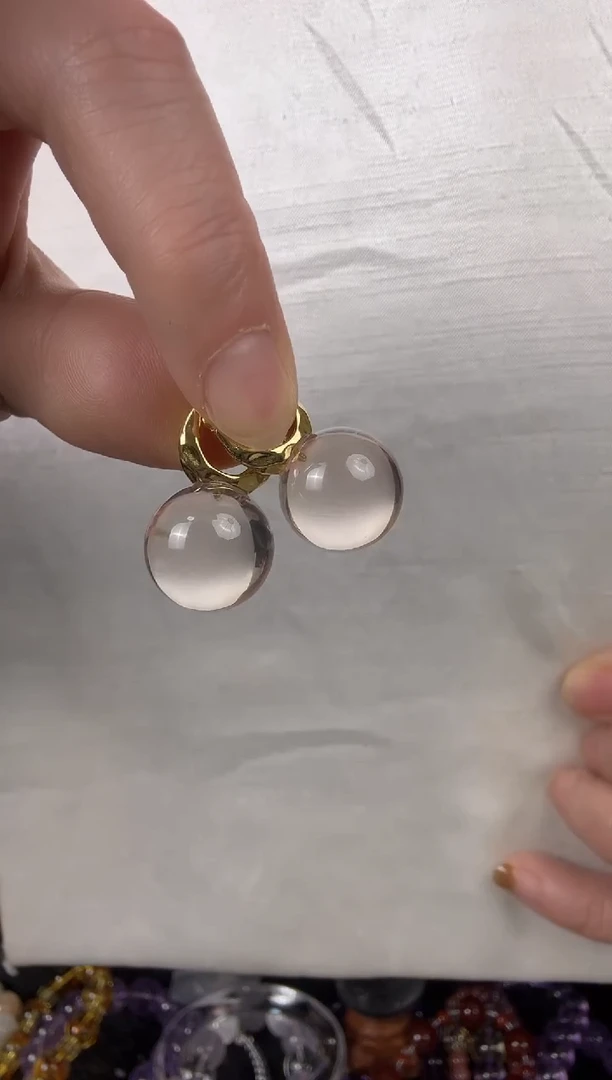 未镶嵌耳环水晶天然粉水晶