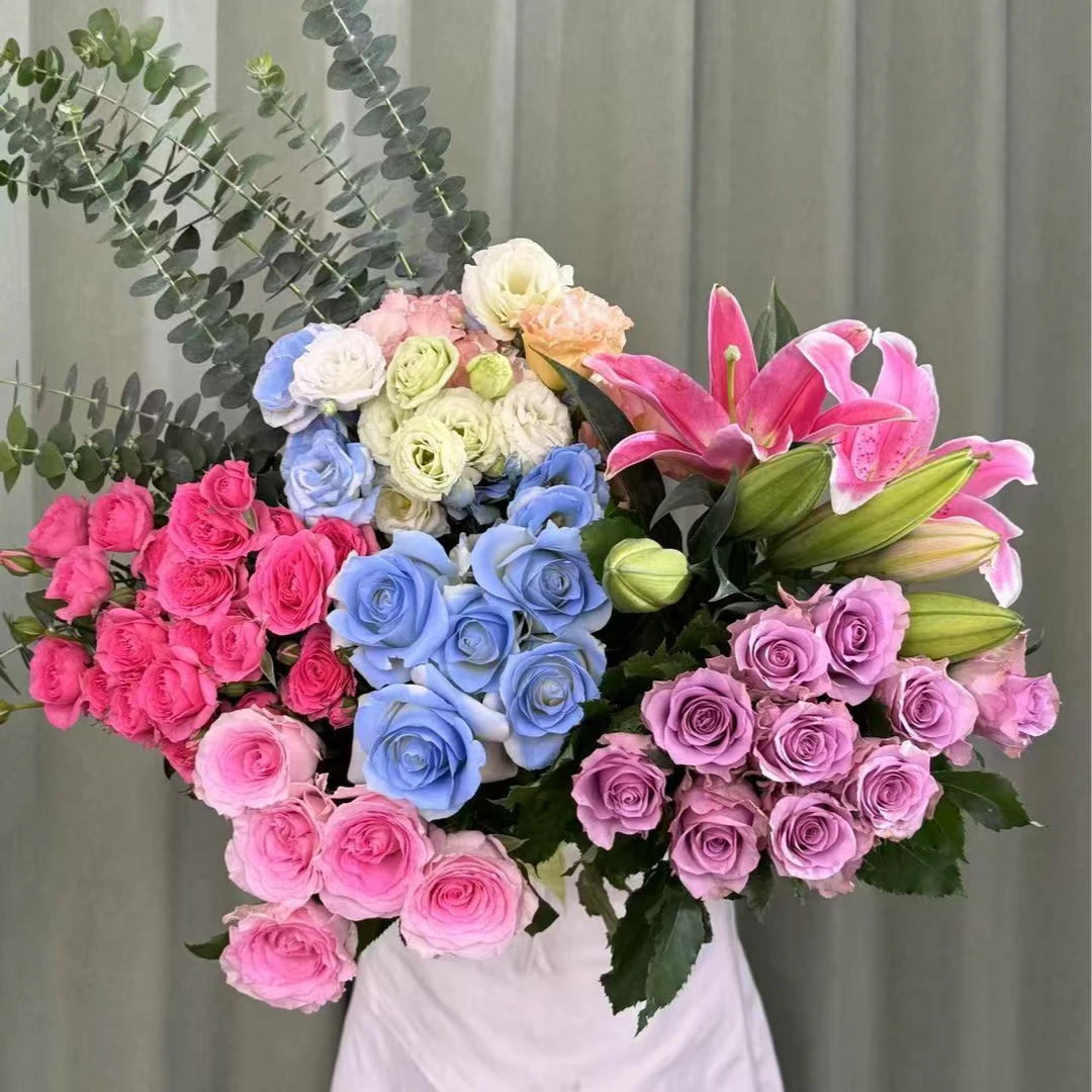 【紫玫瑰洛神碎冰蓝百合组合】云南基地直发 家庭插花客厅水养鲜花
