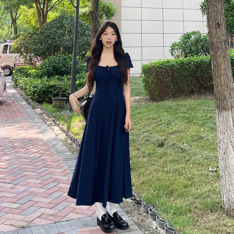 【海韵幽蓝】300斤特大码胖mm女装气质吊带显瘦法式连衣裙2025夏新