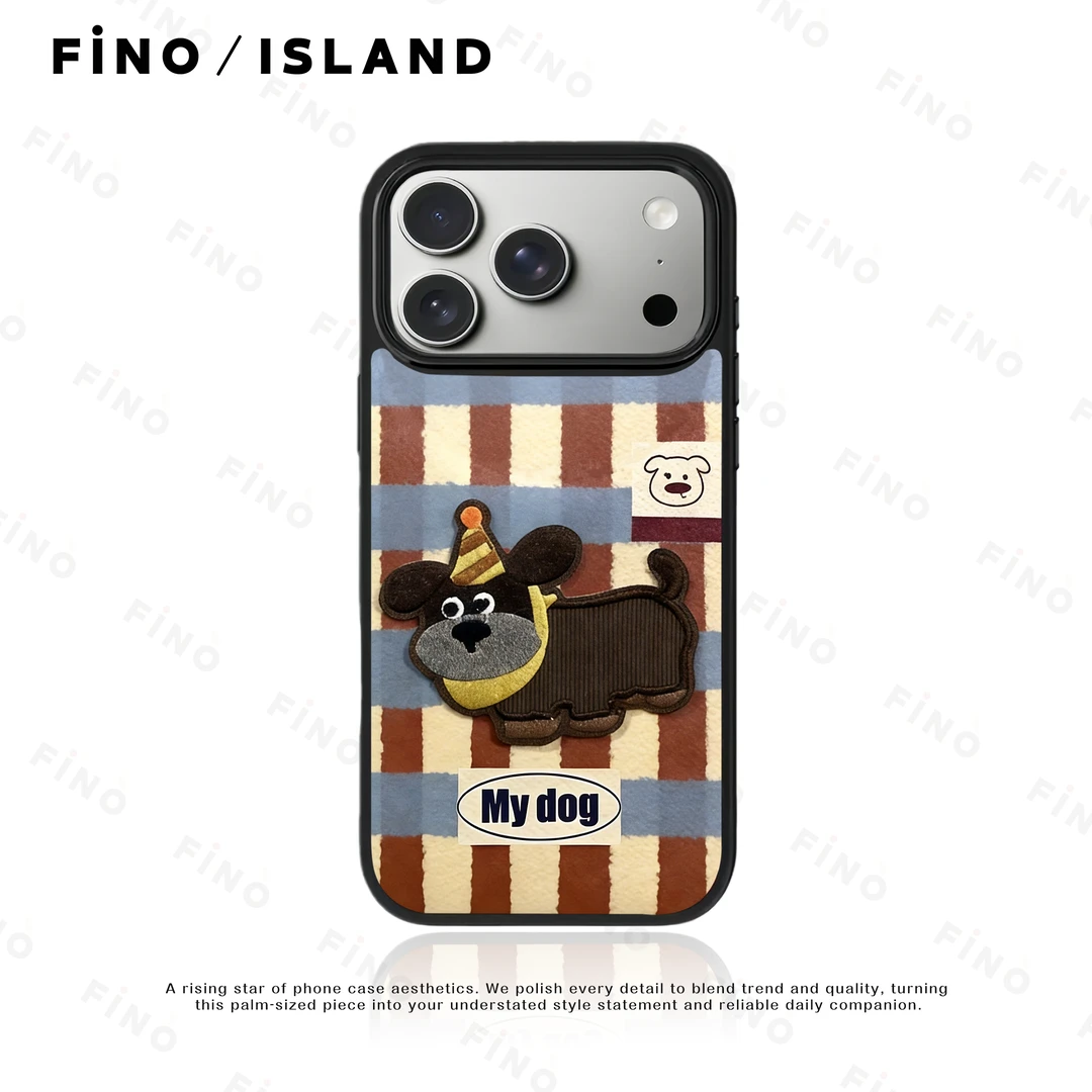 格纹小狗皮纹适用iphone 17pro手机壳防摔高级小众苹果14卡通神甲