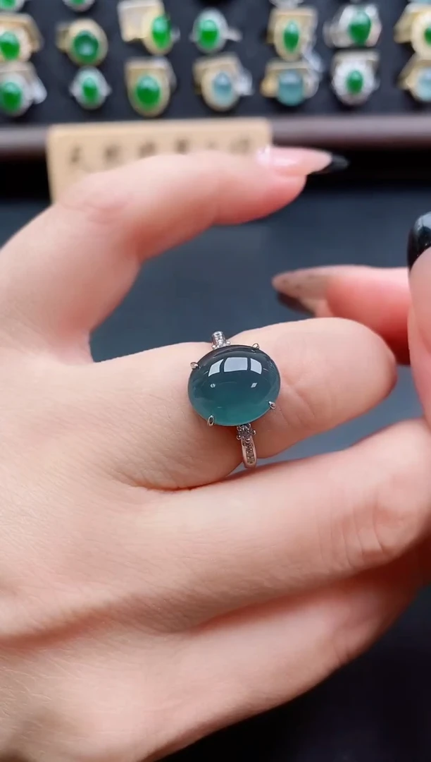 银S925镶嵌戒指翡翠1