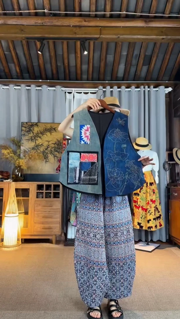 以*?设计师款古布褴褛刺绣马甲