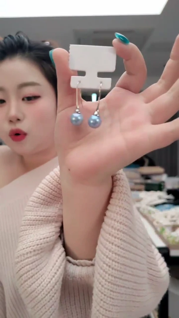 颈饰合金淡水珍珠2510蓝耳钉