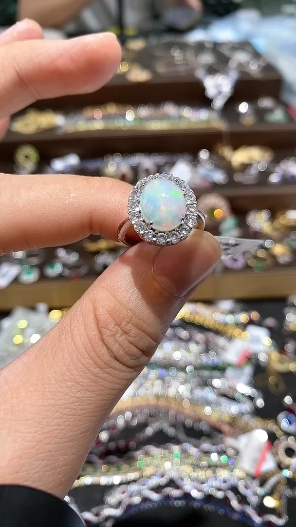 【闪购商品】欧泊戒指银S925镀金镶嵌戒指