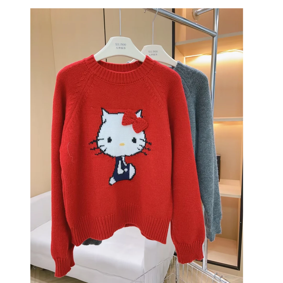 l 秋冬新款红色Hello Kitty立体刺绣针织开衫 5991