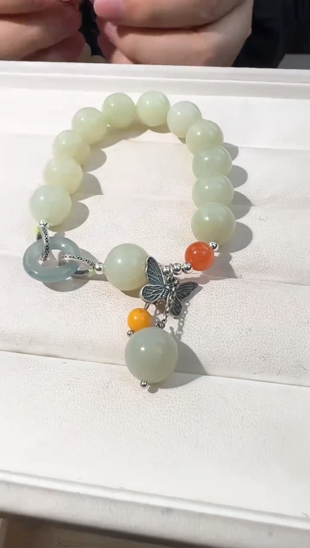 【闪购商品】和田玉手链银S925镶嵌和田玉环环款