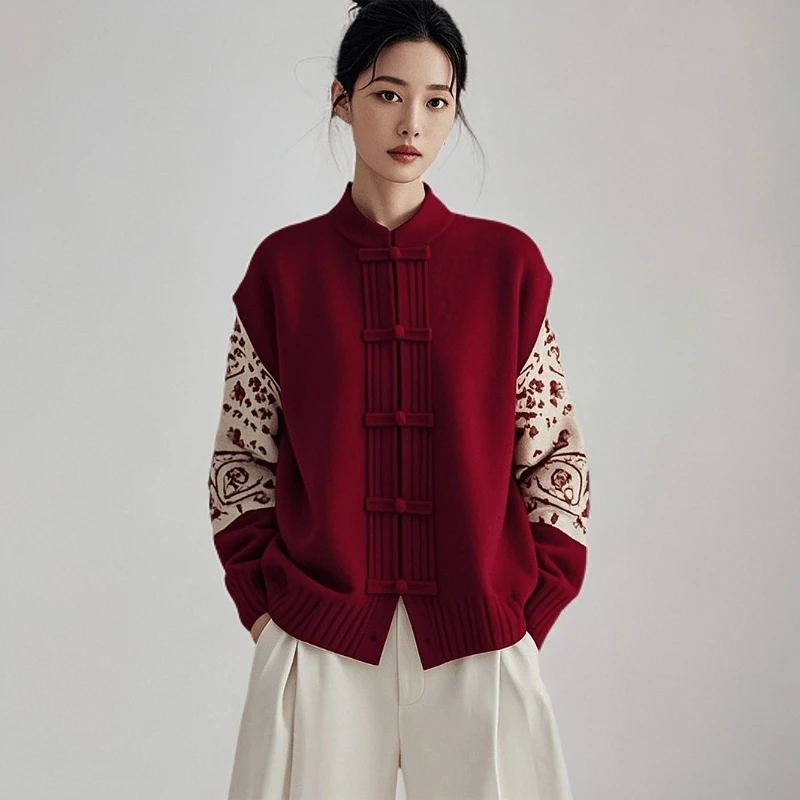 冬装新中式女装国风唐装针织开衫毛衣外套女2024新款爆款秋冬上衣