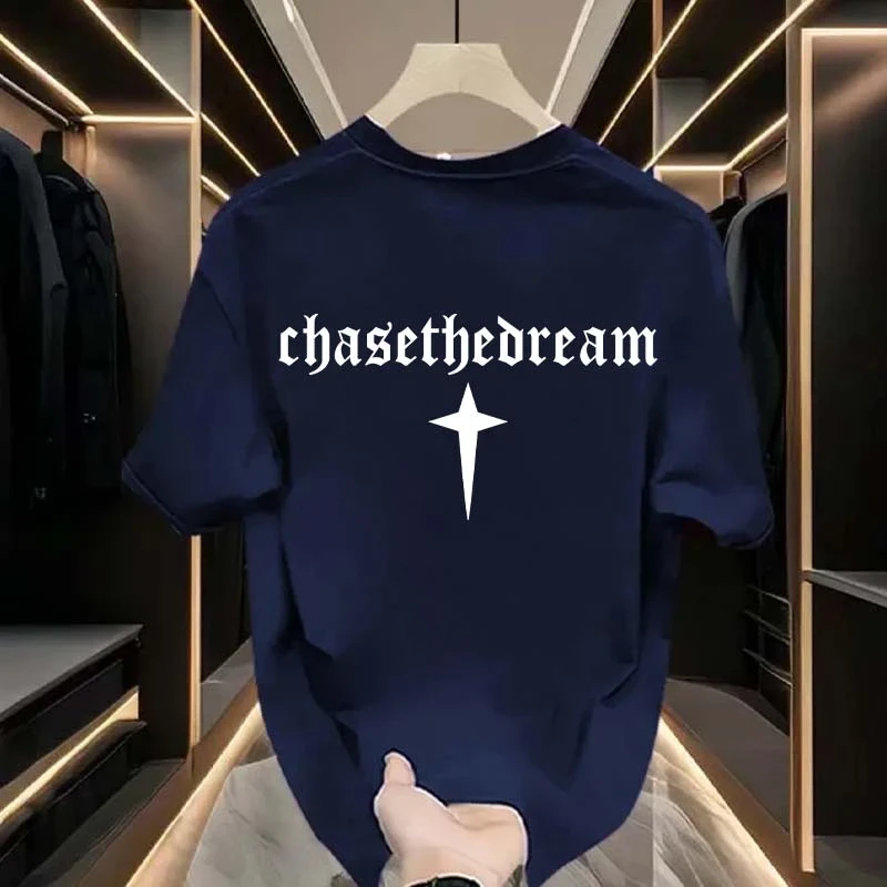 美式休闲字母图案纯棉短袖男夏季简约ins宽松打底衫半袖T恤印花