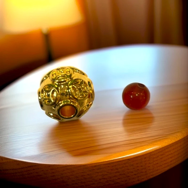 【伟少】玛瑙珠配件足 金999卡10mm玲珑球diy-HJ147赠链